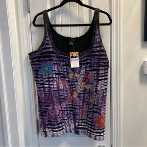 Rising International Black and Floral Design Tank Top NWT